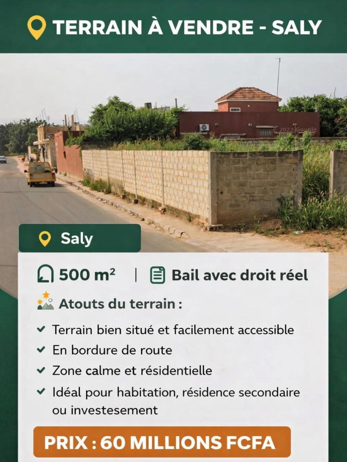 Terrain 500m² à Saly